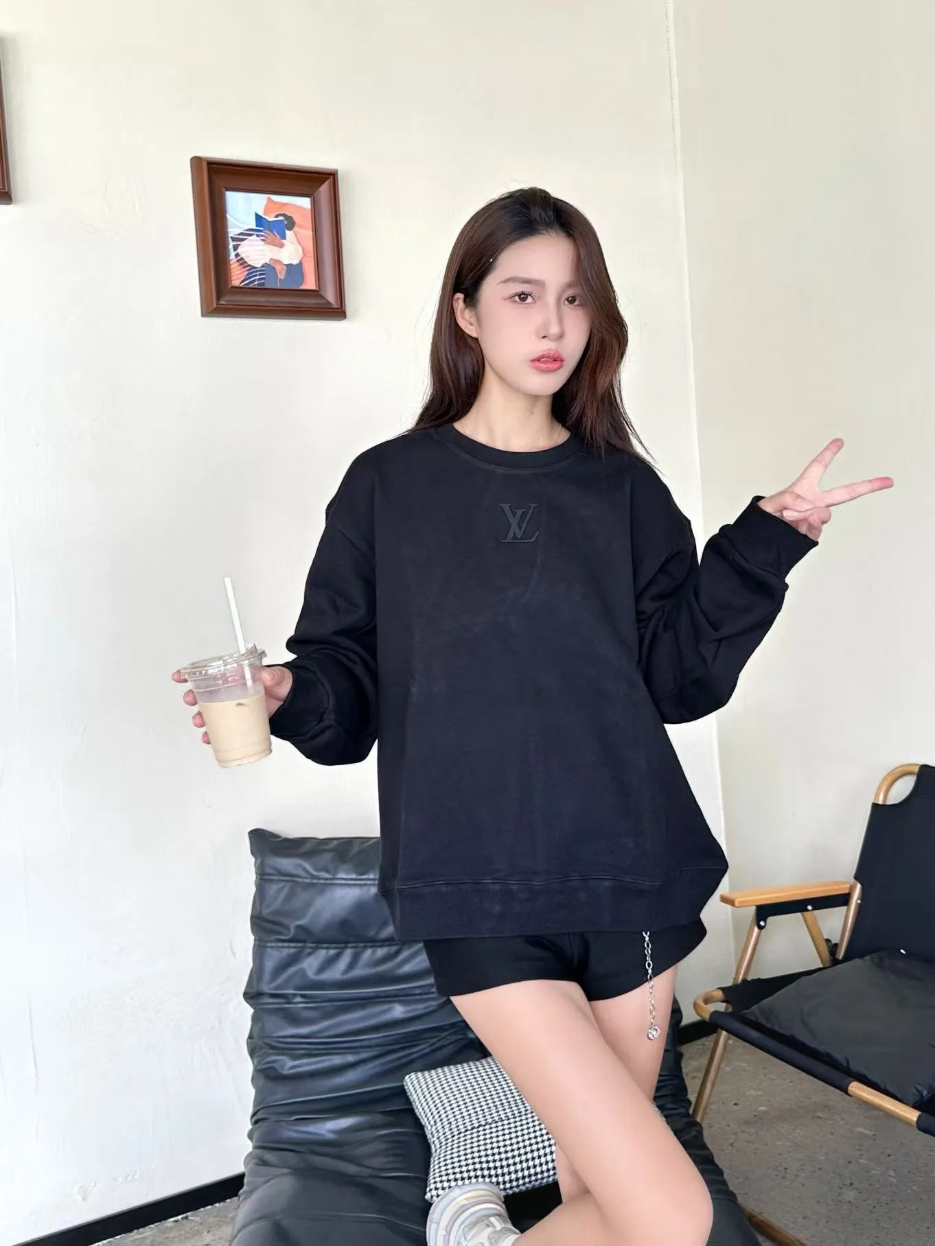 Louis Vuitton/Louis Vuitton 25Fw silicone letter logo round neck sweatshirt